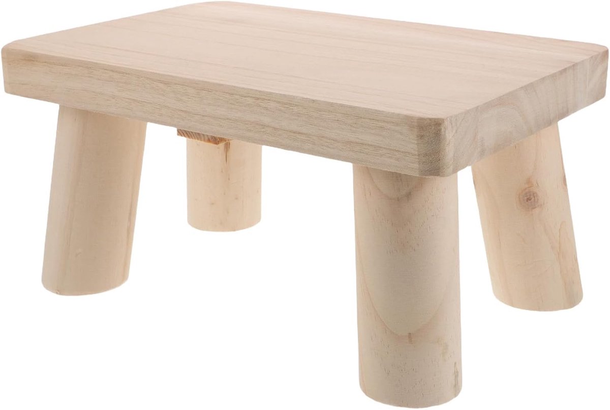 Houten Opstapkruk - Voetensteun Beensteun - Extra Steun - Antislip Poten - 30x20x15 cm - Beige