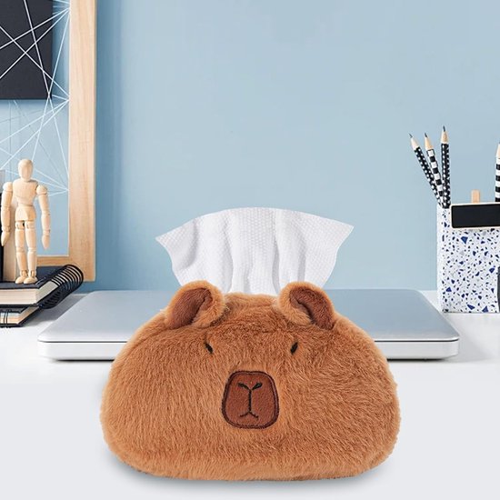 Zakdoekjeshoes Dierenvorm - Pluche Tissueshouder - Auto Interieur - Schattige Capybara Vorm - 22 x 12 x 15 cm - Standaard — afbeelding 3