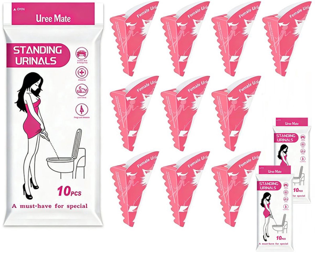 TEKROA® 30 Stuks Wegwerp Plastuiten voor Vrouwen - Ergonomisch Plasmatje - Staand Plassen voor Reizen - roze