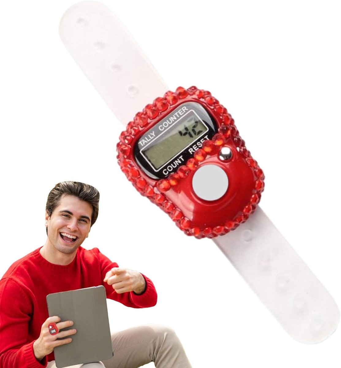 Digitale Vingerteller - Klikring Tellen - Voortgang Bewaken - Verlicht LCD Scherm - 15 Inch - Rood