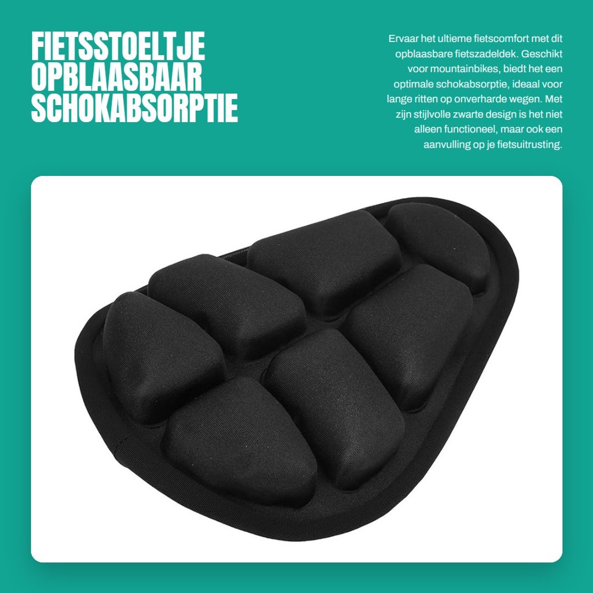 Dailygoods- Fietszadeldek Schokabsorptie - Opblaasbaar Fietszitje - TPU/polyurethaanvezel - Zwart - 28x22 cm - Maximale draagkracht 130 kg