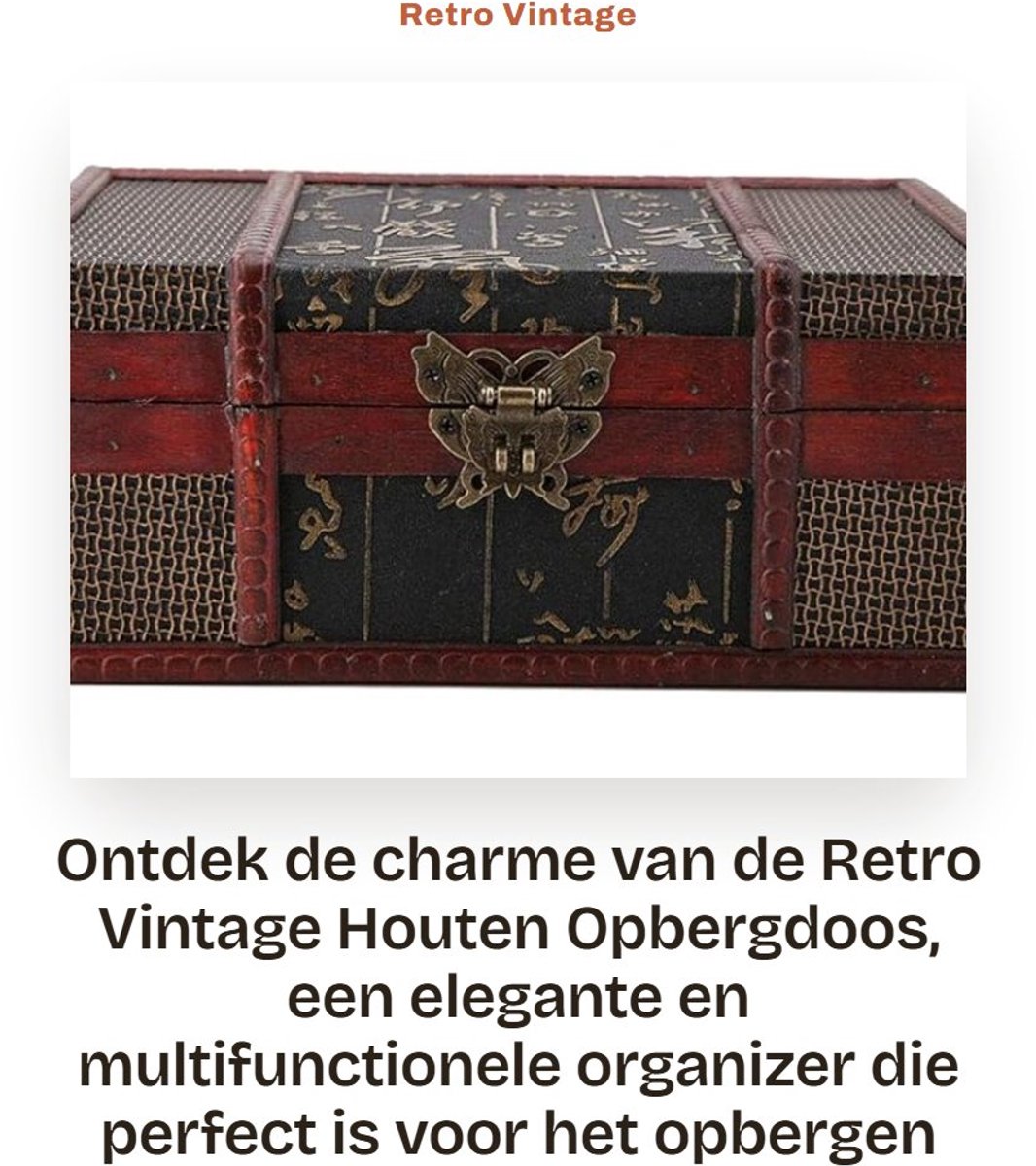 Dailygoods- Opbergdoos Klein - Vintage Houten Sieraden Organizer - Decoratieve Schatkist - Milieuvriendelijk Hout - Chinese Stijl - 23 x 16 x 9,8 cm - Sieradenbox