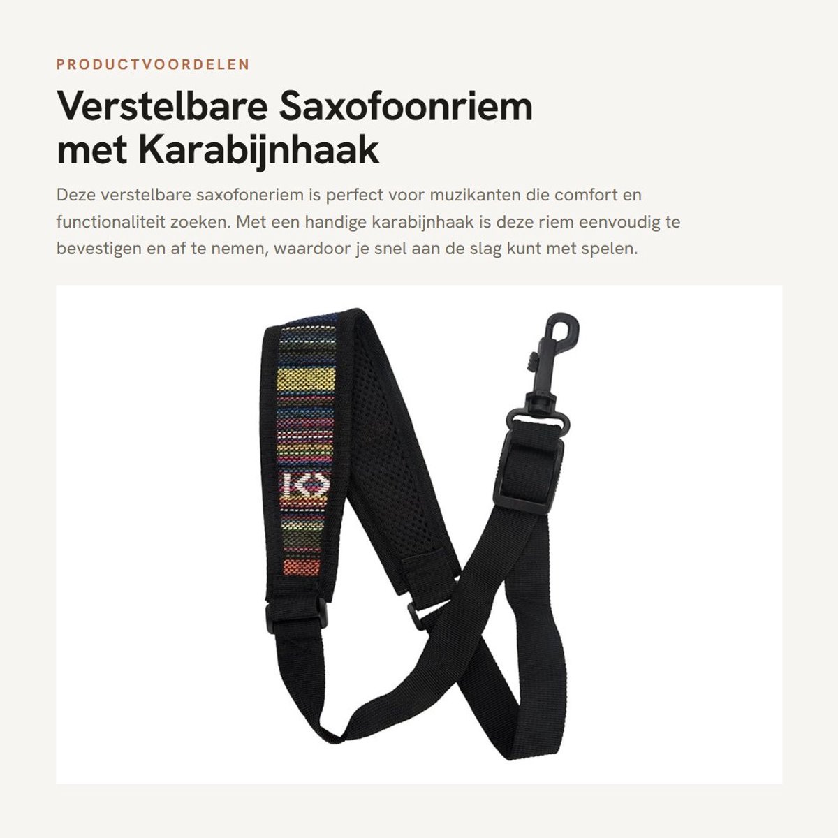 Dailygoods- Saxofoonriem Verstelbaar - Karabijnhaak - Lichtgewicht - Duurzaam - Comfortabel - Vuilafstotend - Saxofoonband