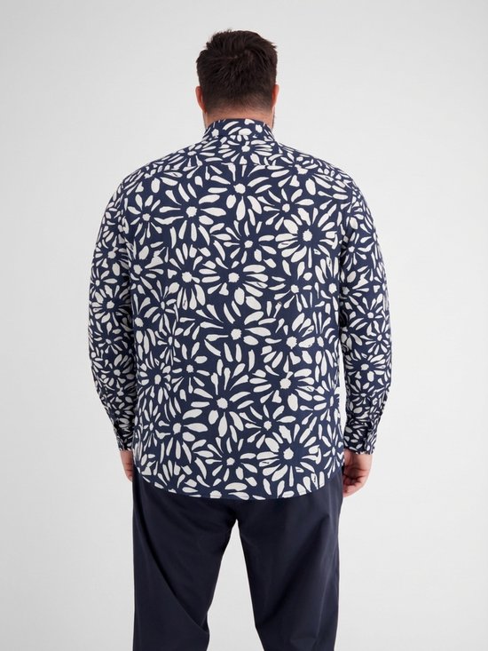 LERROS Overhemd met lange mouwen en bloemenprint in grote maten , Maat: 6XL , Kleur: CLASSIC NAVY , 55% linnen, 45% katoen
