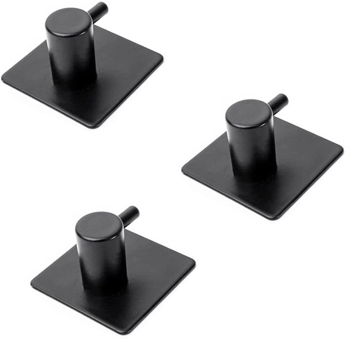 Dailygoods- Handdoekhaak 3 Stuks - Zwarte Muurhaak - Roestvrij Staal - Zelfklevend - Eenvoudige Installatie - Geen Sporen - Haak