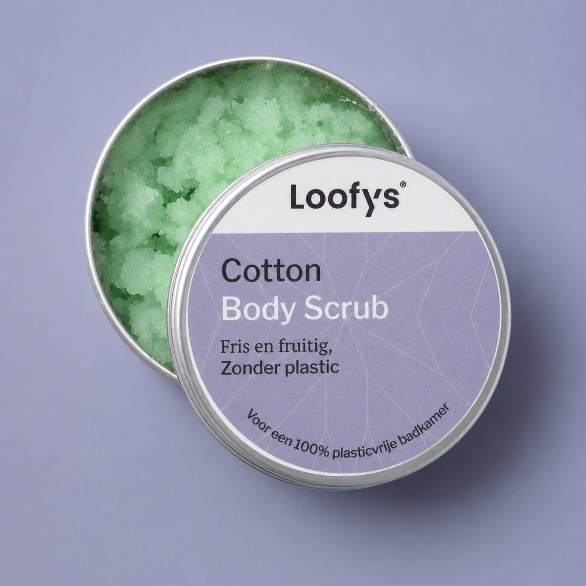 Loofys Body Scrub Cotton - Natuurlijke & Exfoliërende Lichaamsscrub - Plasticvrij, Vegan & Duurzaam - Herbruikbaar Blikje - 150g