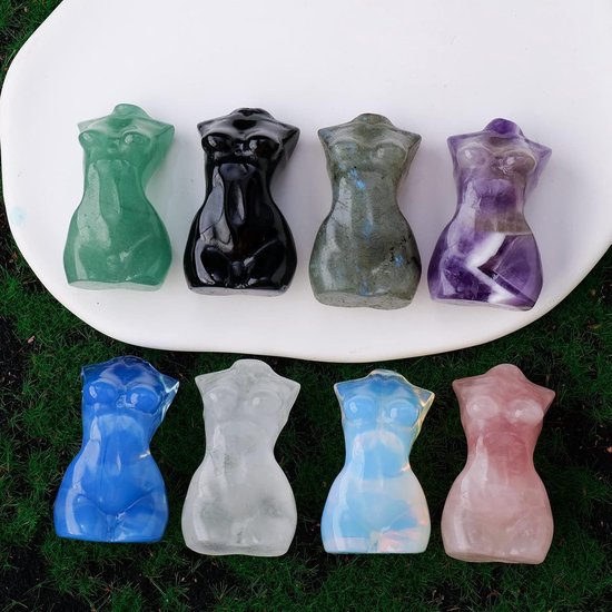 Rozenkwarts Godin Beeldje - Vrouwelijk Model Sculptuur - Meditatie en Yoga - Handgesneden Kristal - 4 cm - Roze — afbeelding 2