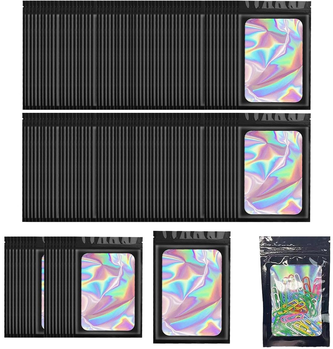 Dailygoods- Holografische Zakjes 150 stuks - Hersluitbare Zakjes - Waterdicht - Klein 7x10 cm - Opbergbakjes - Voor Sieraden/Snoep - Opbergzakjes