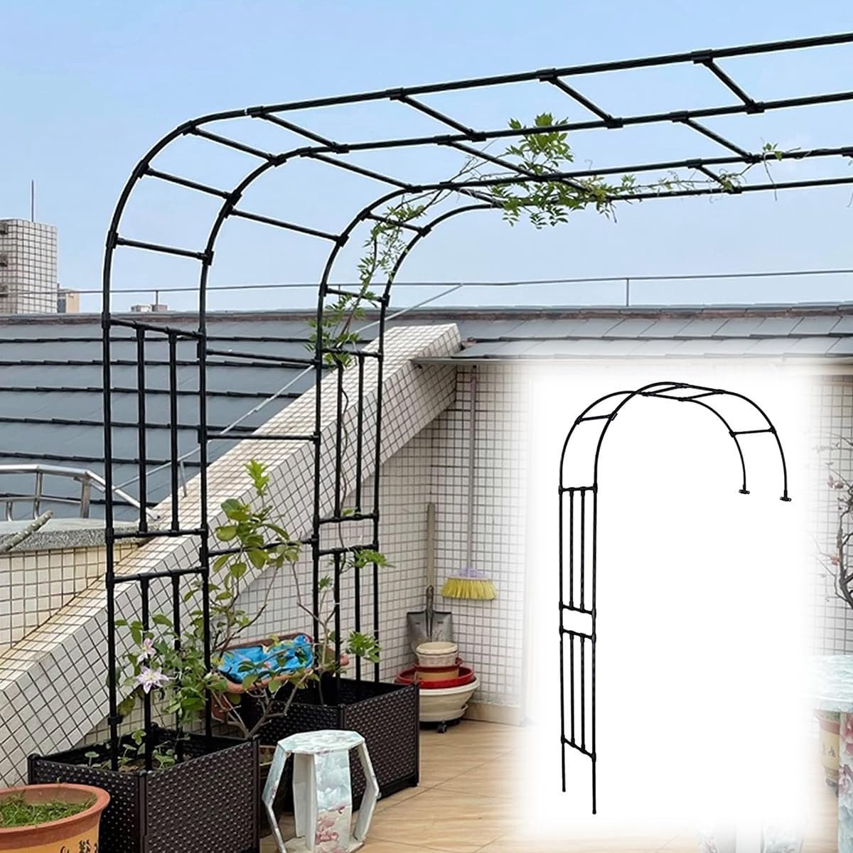 Metalen rozenboog - Tuinboog klimplanten - Tuin decoreren - Halve boog ontwerp - 220-300 cm - Zwart