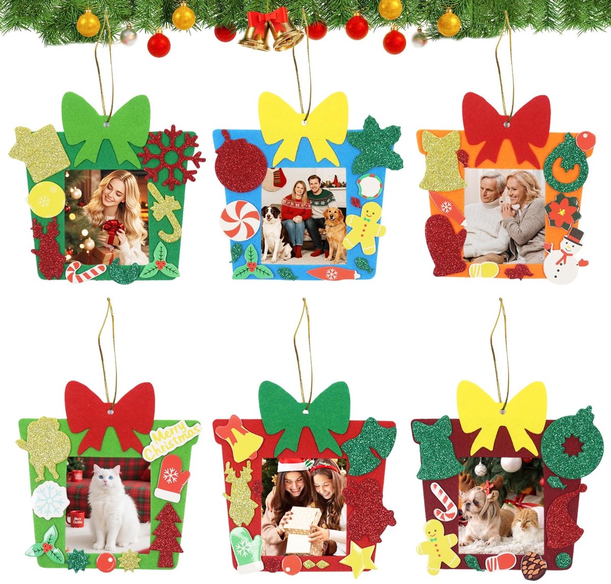 Dailygoods - 12 stuks kerstfotolijsten, ornament, kerstboomversiering, knutselset, kerstdecoratie, vilten fotolijst, kerstdecoratie, kersthanger, fotogeschenken, kerstboomversiering