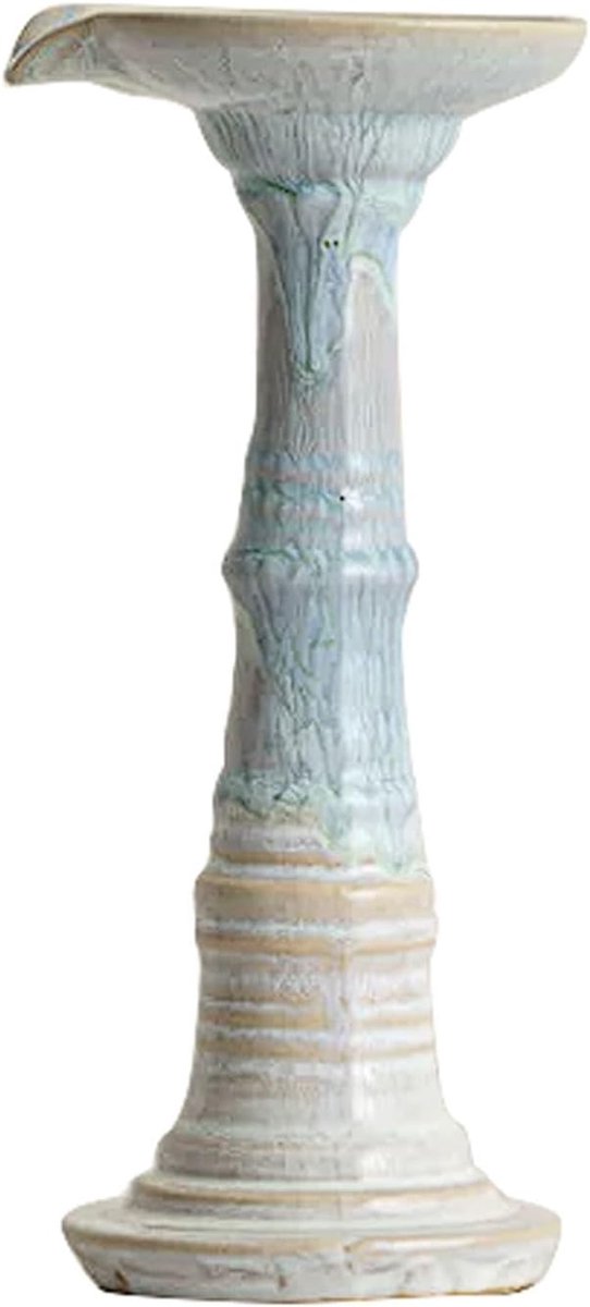 Keramische Kandelaar - Hoge Kaarsenstandaard - Sfeervol Interieur - Ovensgestookt Vakmanschap - 25 cm Hoog - Blauw Wit