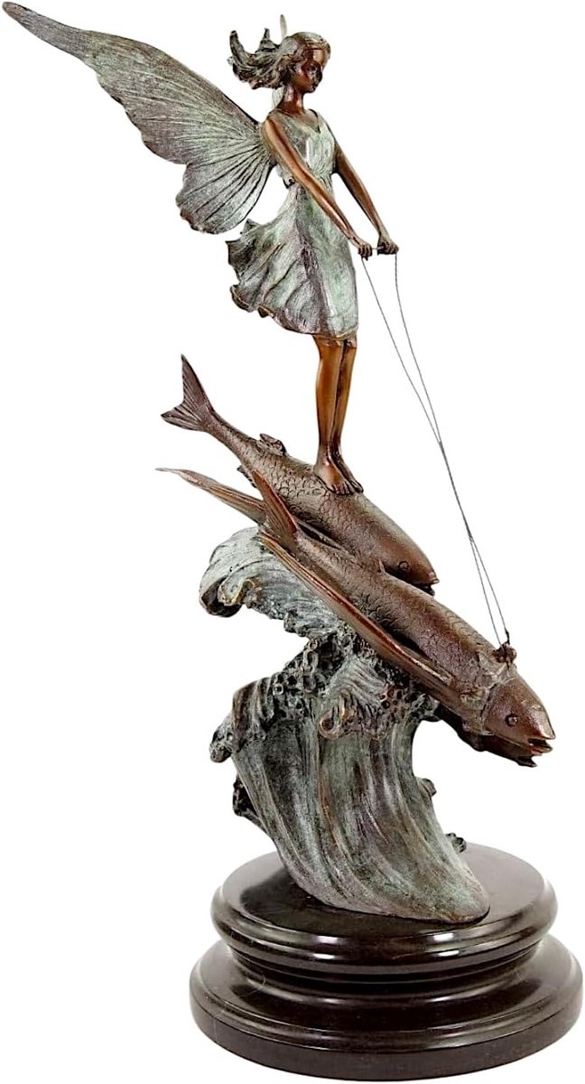 Bronzen Beeld - Feënmotief Sculptuur - Huis Decoratie - Handgemaakt Lost Wax - 37.5 cm Hoog - Brons