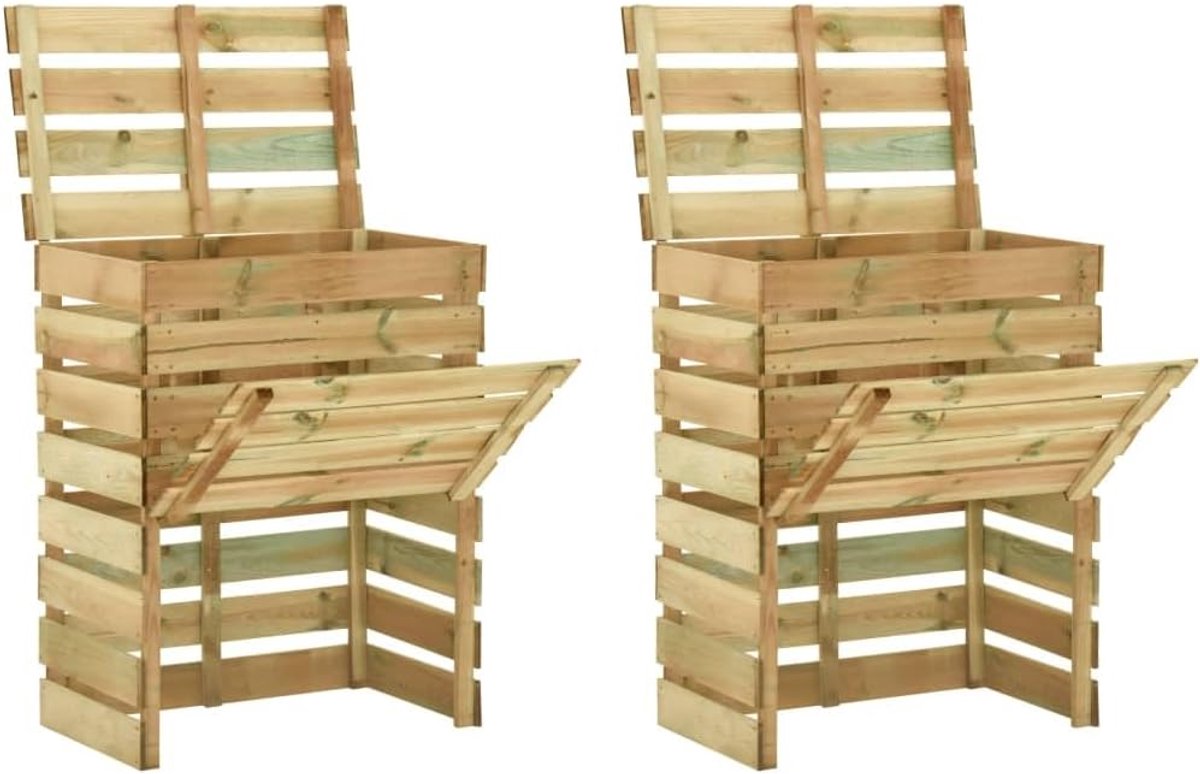Compostbak Set - Tuinbak Recycling - Organisch Afval Verwerken - Weerbestendig Hout - 80x50x100 cm - Houtkleur