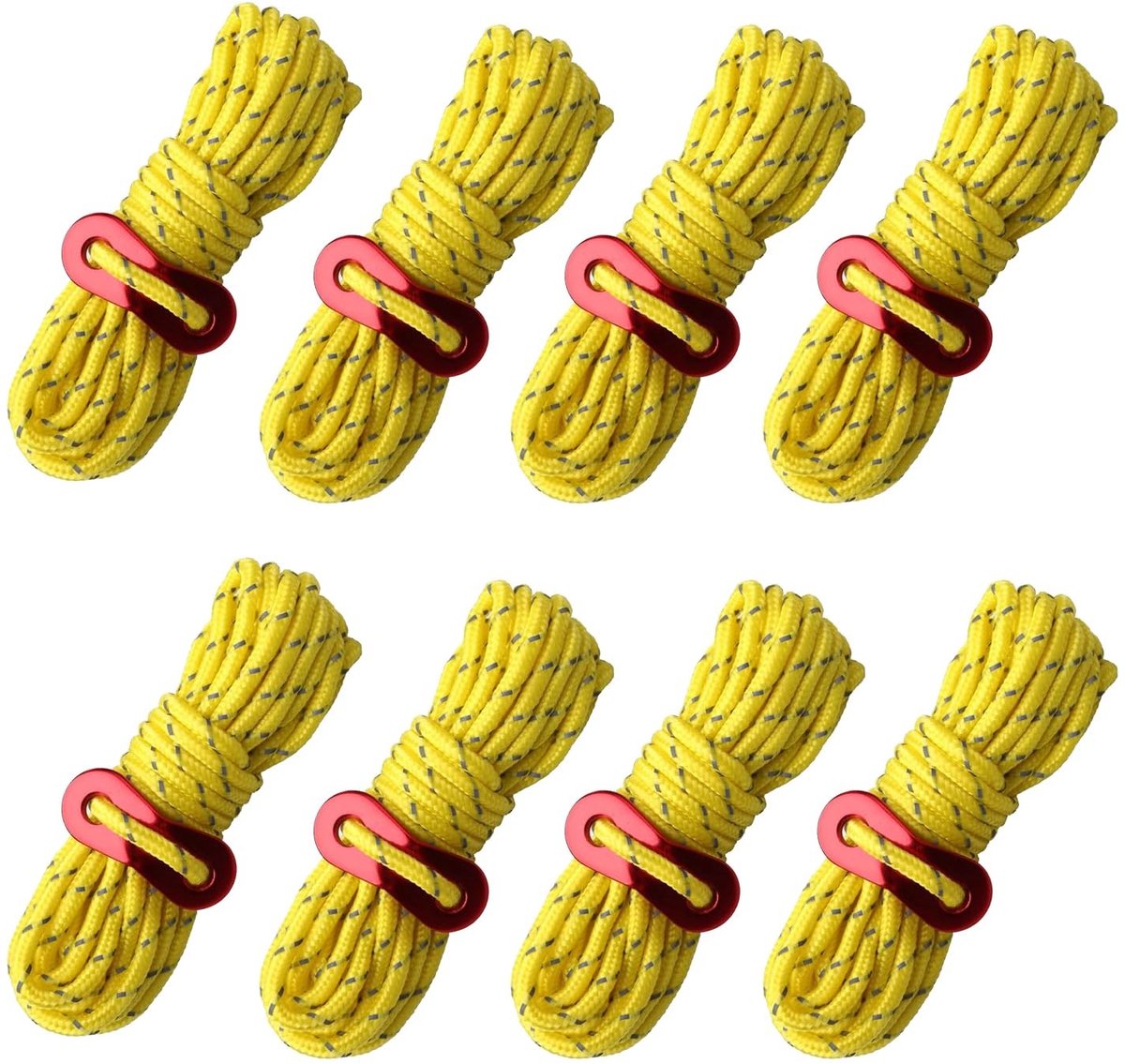 Dailygoods- Scheerlijnen 8 stuks - Reflecterend - Polyester - 4 mm x 4 meter - Tentkoord - Stabiliteit en grip