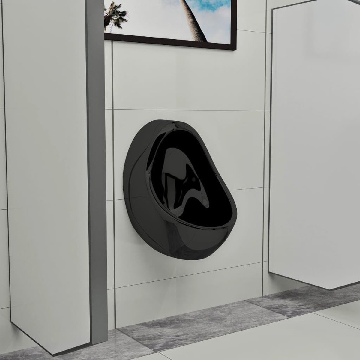 Stijlvol Wandurinoir van Keramiek met Spoelklep - Zwart WC Urinoir voor Badkamer