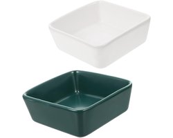 Keramische voerbak - Voerkom huisdier - Voer en water - Set van 2 stuks - 9x9x3.7cm - Zoals getoond