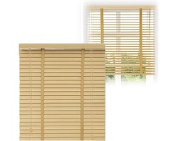 Houten jaloezieën - Horizontale raambekleding - Privacy en lichtregeling - 5 cm lamellen - 70 x 130 cm - Natuurlijk hout