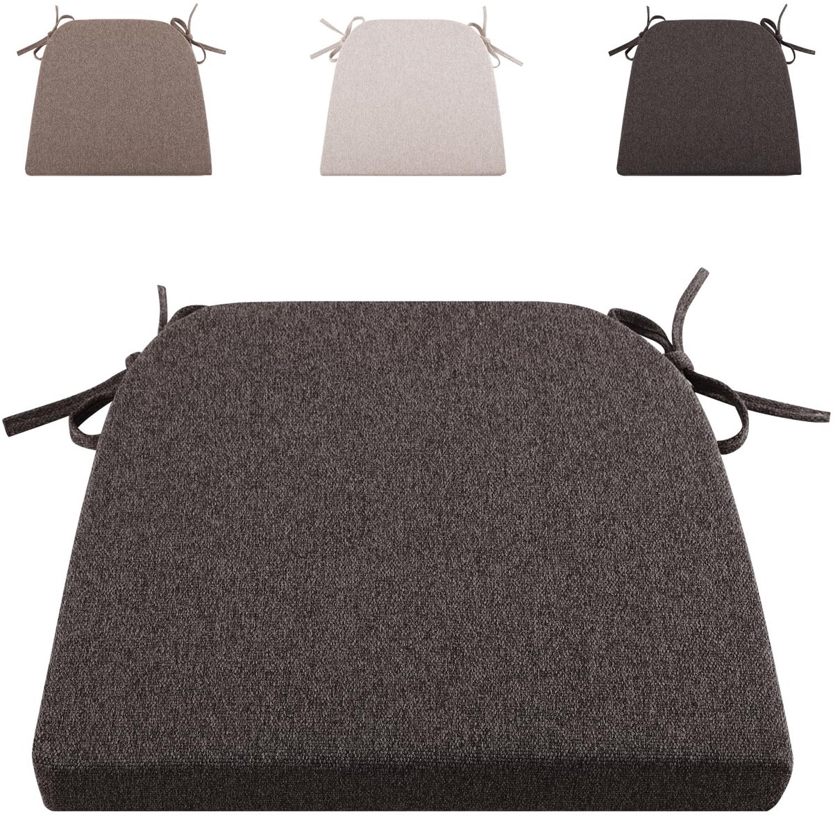 Dailygoods- Zitkussen 43 x 41 cm - Tuinstoelkussen - Buiten - Rotanstoelen - Donkergrijs - Met linten - Schuim met luchttijd - Tuinkussen
