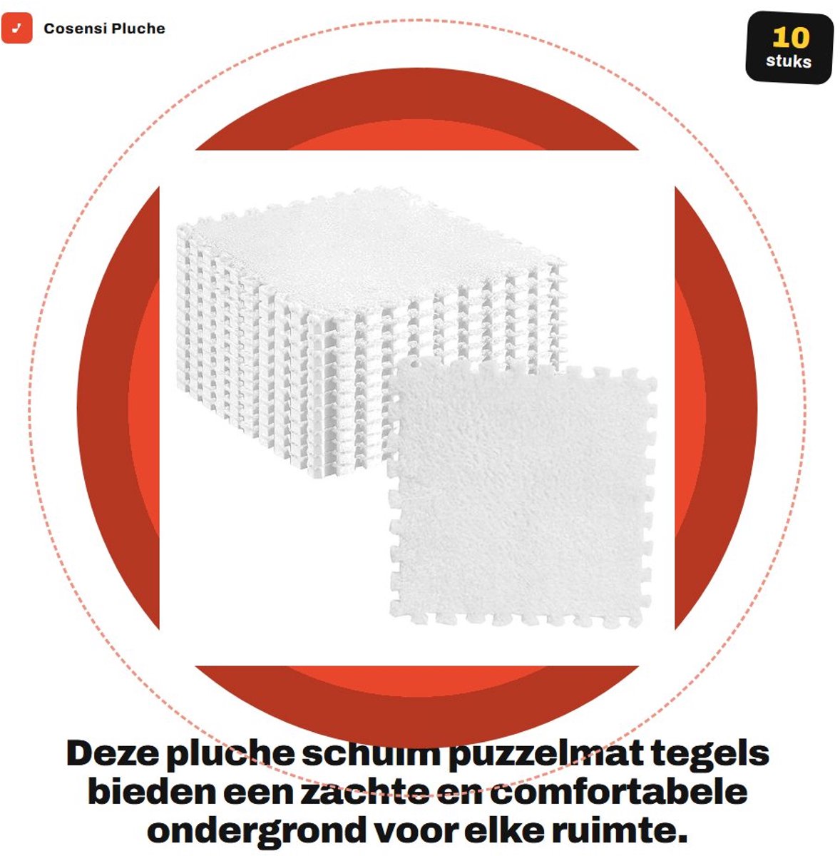 Dailygoods- Puzzelmat 10 Stuks - Pluche Vloermattegels - Antislip - Zacht - Veilig voor Kinderen - Eenvoudig te Installeren - Vloermat
