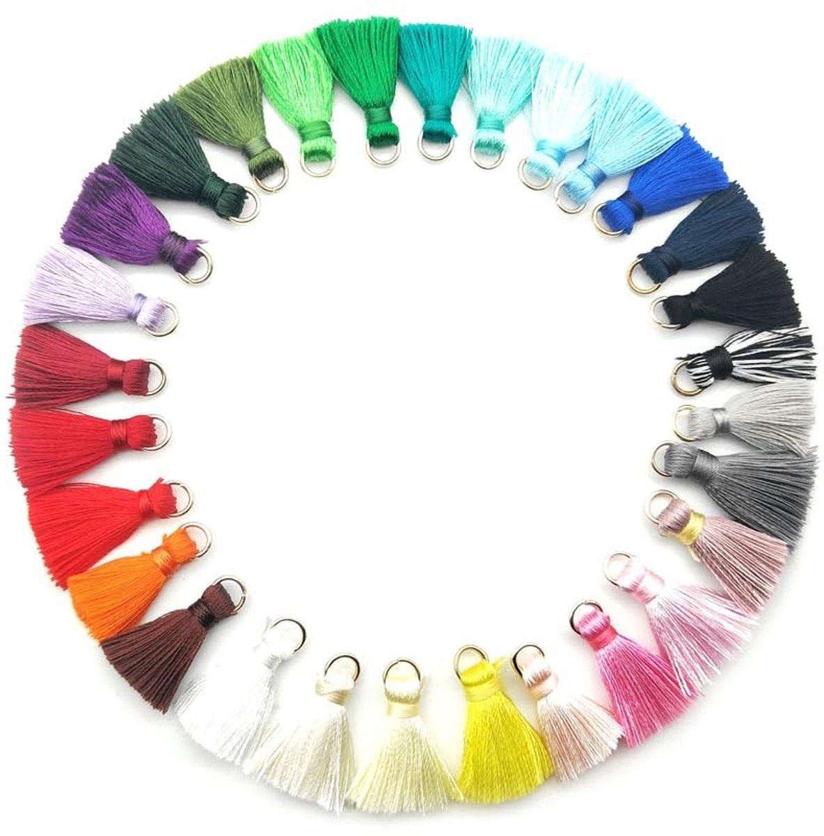 Dailygoods- Kwasthangers 100 stuks - 2 cm - Kunstpolyesterzijde - Sleutelhanger/armband - Doe-het-zelf knutselen - Perfect voor sieraden - Franje