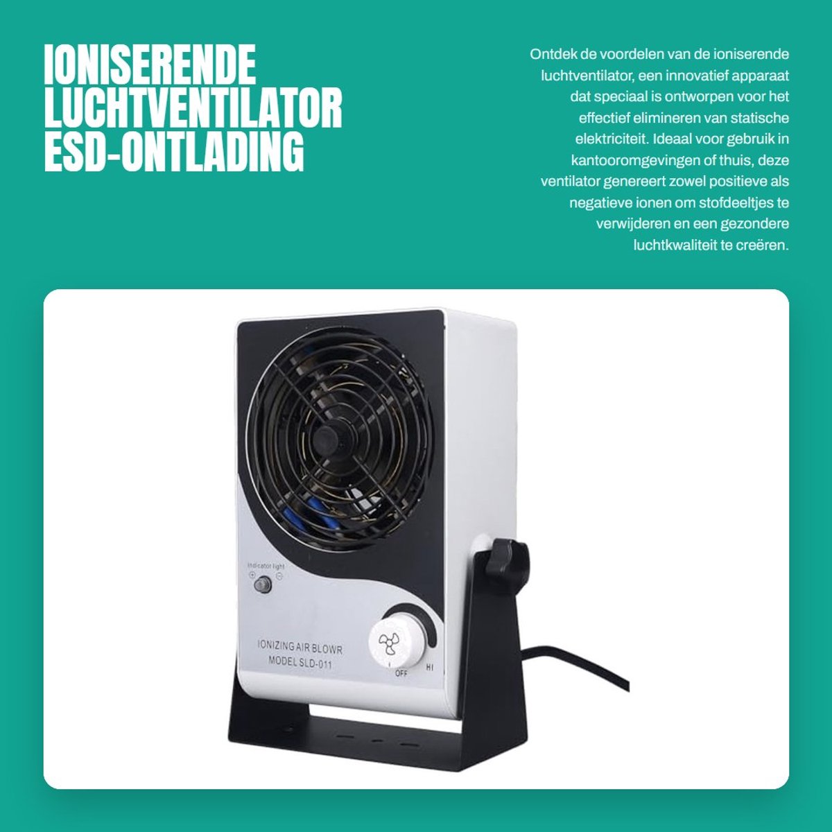 Dailygoods - Ioniserende Luchtventilator - ESD-ontlading - Veilig en effectief - EU-stekker 220V - Statische eliminator - Geschikt voor kantoor en thu...