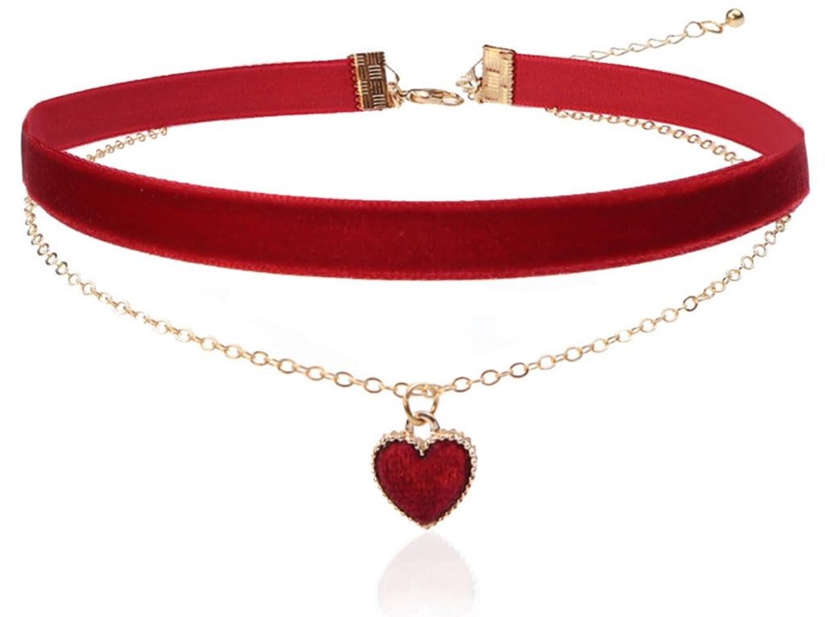 Dailygoods- Fluwelen Choker Verstelbaar - Hartvorm - Sieraden voor Vrouwen - Vintage Stijl - Comfortabel Materiaal - Hoogwaardige Legering - Halsketting