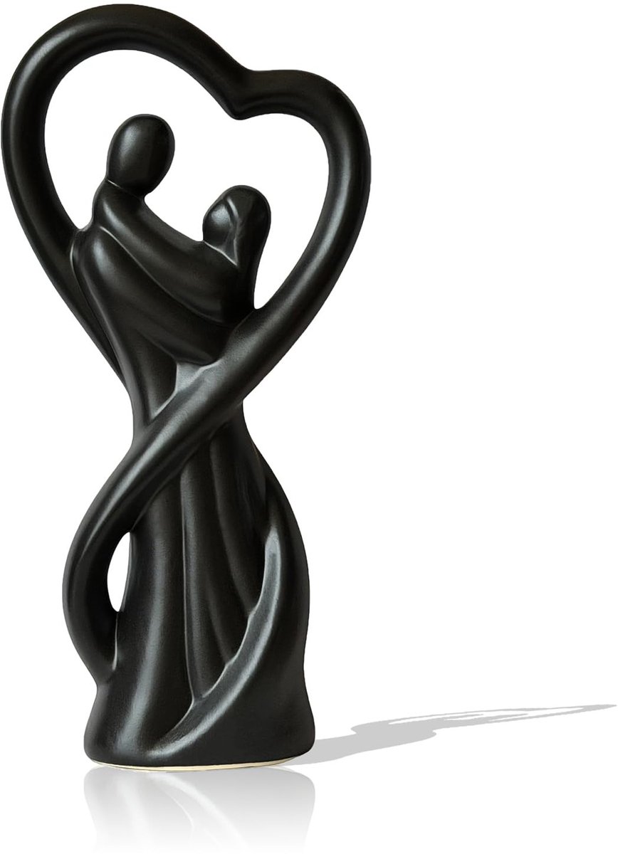 Dailygoods- Sculptuur Hart Paar - Keramisch Beeldje - Decoratie voor Binnen - Knuffelend Koppel - Trouwdag Sculptuur - Tijdloos Modern Design