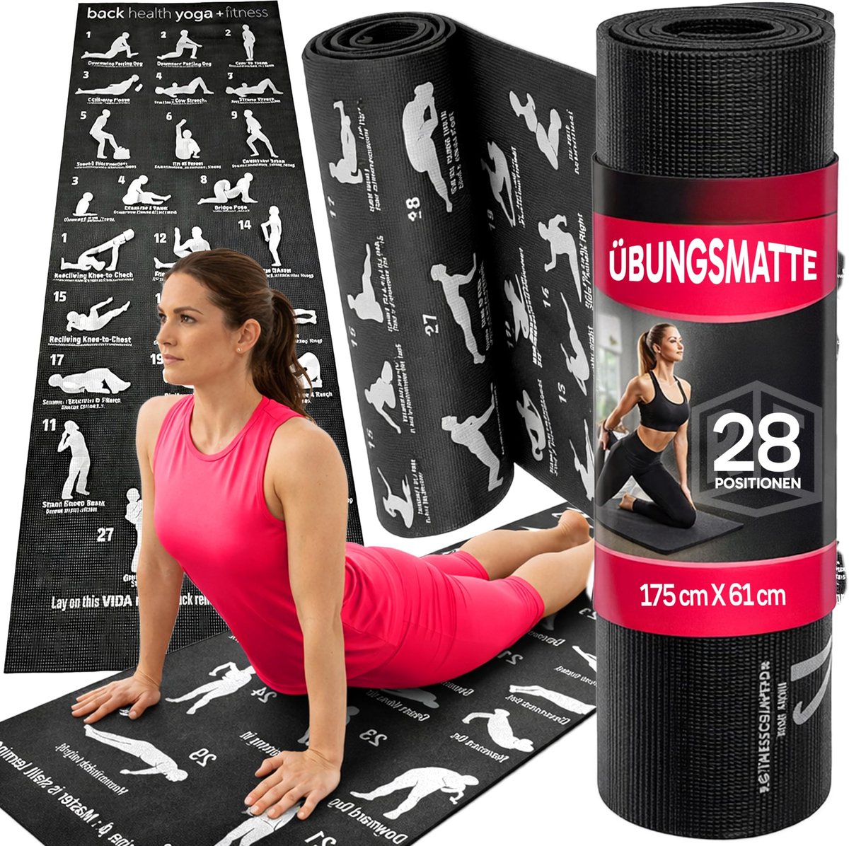 Dailygoods- Yogamat Antislip - Dikke Trainingsmat 175 cm x 61 cm x 3 mm - Milieuvriendelijk - Draagriem - Geschikt voor Yoga/Pilates/Fitness - Fitnessmat