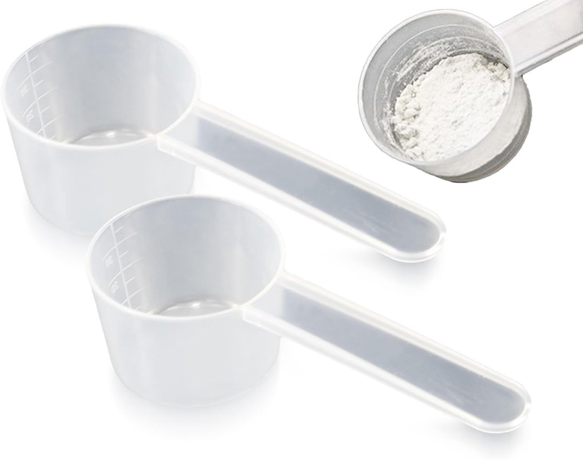 Dailygoods- Maatlepels Set van 2 - Transparante Doseerlepels - Schaalverdeling - 20 g Poeder/40 ml Vloeistof - Geschikt voor Eiwitpoeder/Koffie - Doseerlepel
