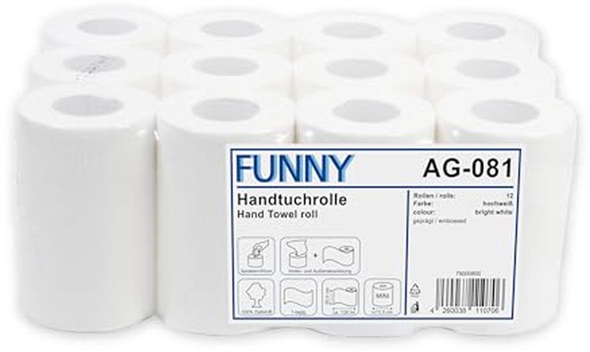 Keukenrol Mini - Papierrol Dispenser - Hygiënisch Werken - 1 Laags Cellulose - 120 meter - Wit