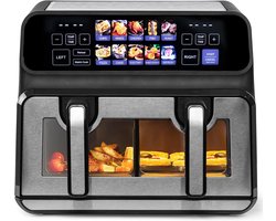 Dubbele Heteluchtfriteuse - Airfryer XXL - Gezond Koken - Twee Manden - 10 Liter - Zwart