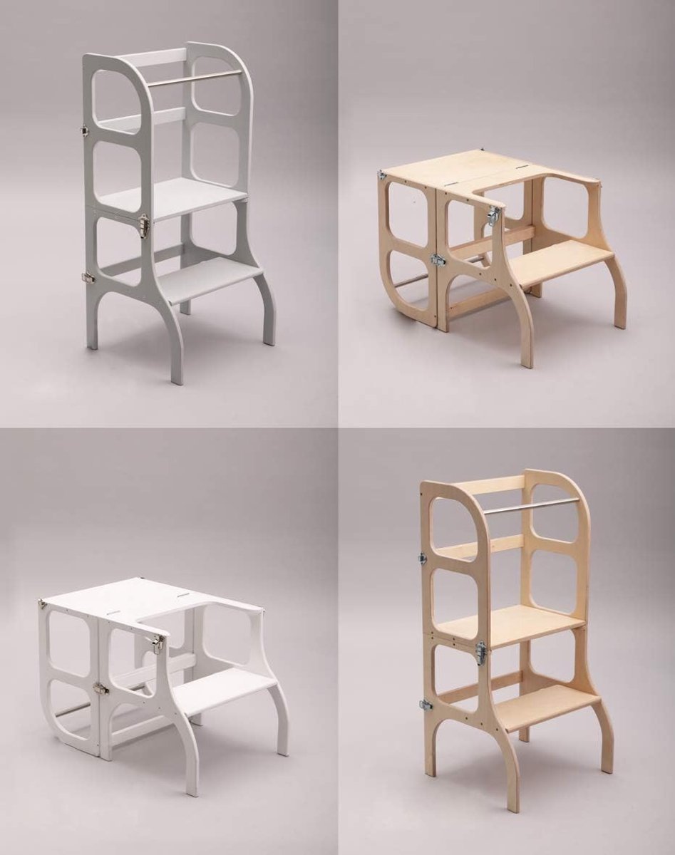 Opvouwbare leertoren - Hulpmiddel met zitje - Kinderen helpen mee - Om te bouwen tot tafel - 90 cm hoog