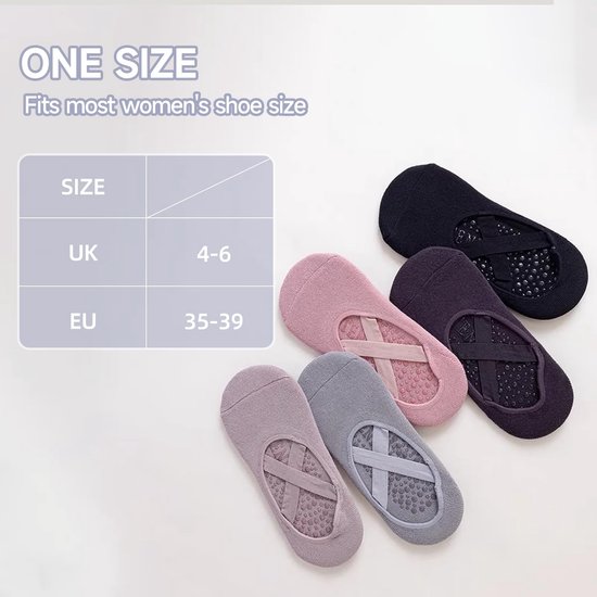 Dailygoods- Yogasokken Antislip 5 Paar - Gripvaste Sokken - Pilates Sokken - Dames Sokken - Ademend Katoen - Zweetabsorberend van Dailygoods — afbeelding 3
