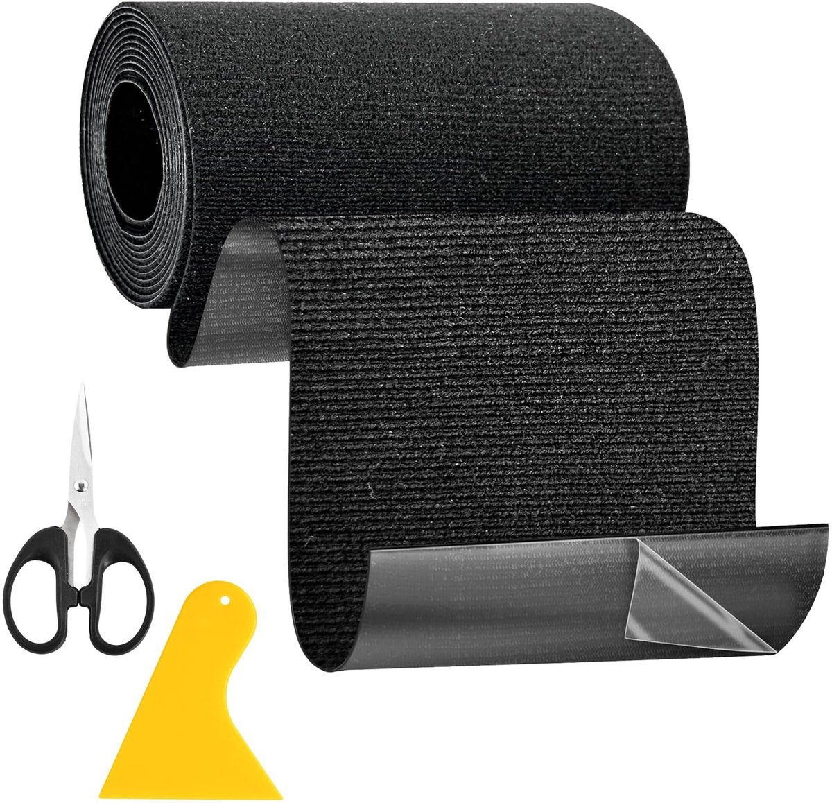 Dailygoods - Reparatietape, zwart, 10 cm x 2 m, voor stoffen, gordijnen, meubels, dekbedden, scheuren en gaten, waterdicht en wasbaar, inclusief schaar en spatel