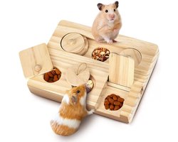 Dailygoods - Caviaspeelgoed, hamsterspeelgoed van hout, 6-in-1 klein dierspeelgoed, houten speelgoed voor het zoeken naar voer, dierzoeksspeelgoed voor hamsters, chinchilla's, racemuizen, dwerghamsters