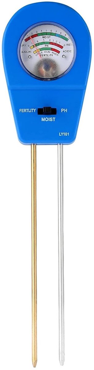 Vochtmeter Bodemtester - pH-meter Tuin - Plantenverzorging Binnen - 3-in-1 Meting - 24 cm - Blauw