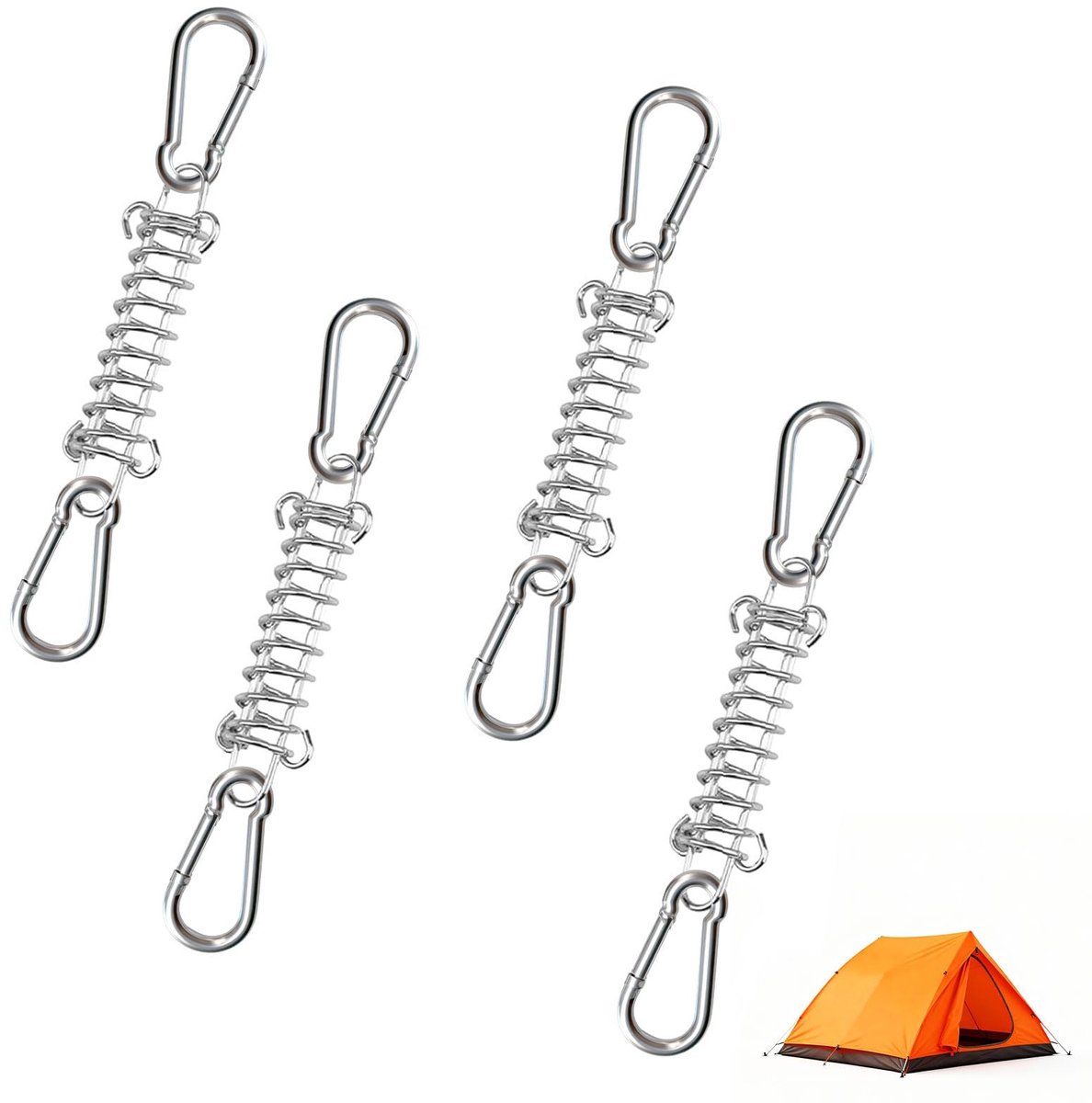 Dailygoods- Spanveer Bevestigingsset 4 Stuks - Roestvrij Staal - Trekveren - Karabijnhaken - Stevig - Multifunctioneel