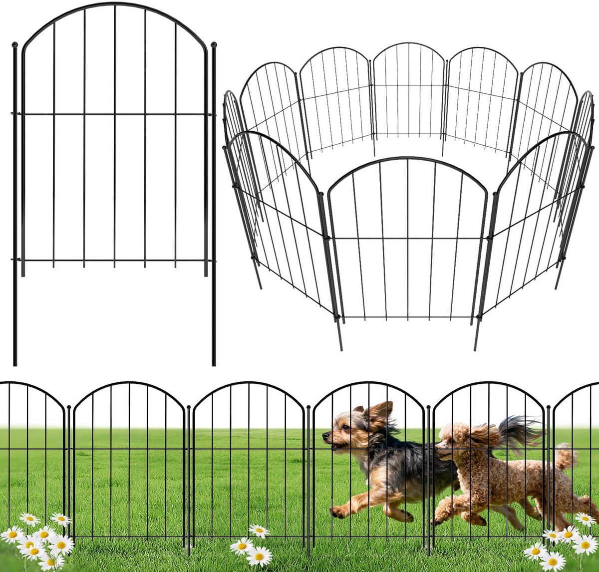 Dailygoods - Bamworld No Dig Tuinhek, 43 cm x 3 m, roestvrije metalen dierenbarrière, 10 stuks gebogen decoratieve randpanelen voor hond, bloembedrand, tuin, terras en buitentuindecoratie