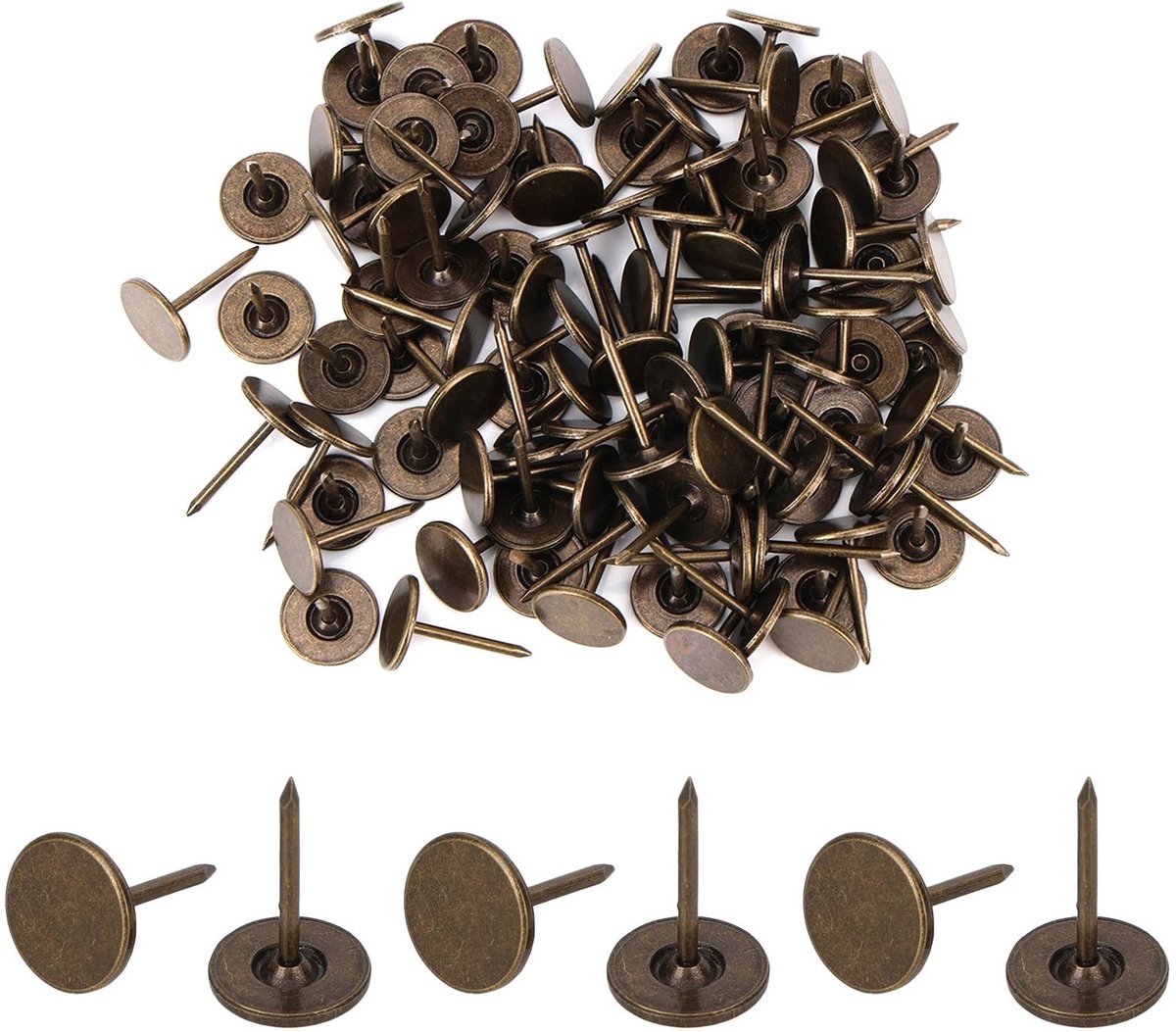 Dailygoods- Duimspijkers 200st Zware - Platte Pinnen - Decoratieve Spijkers - Stoffeernagels - Muur Ophangen - Duurzaam Ijzer 17x11mm - Prikspijkers