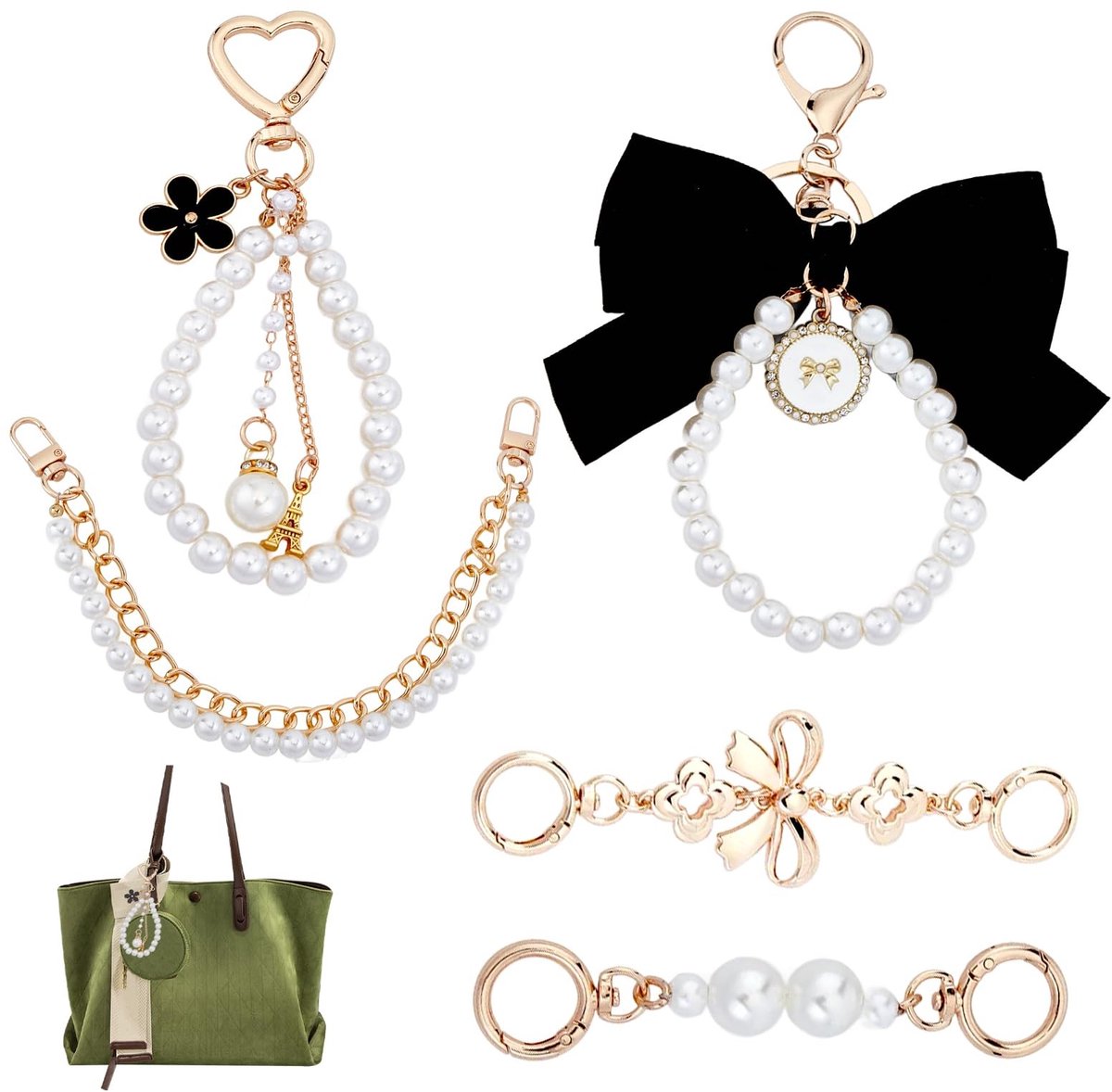 Dailygoods- Tassenverlengingsketting 5 stuks - Veelkleurig - Legering - Tasriem - Sleutelhanger - Trendy design - Accessoires voor handtas
