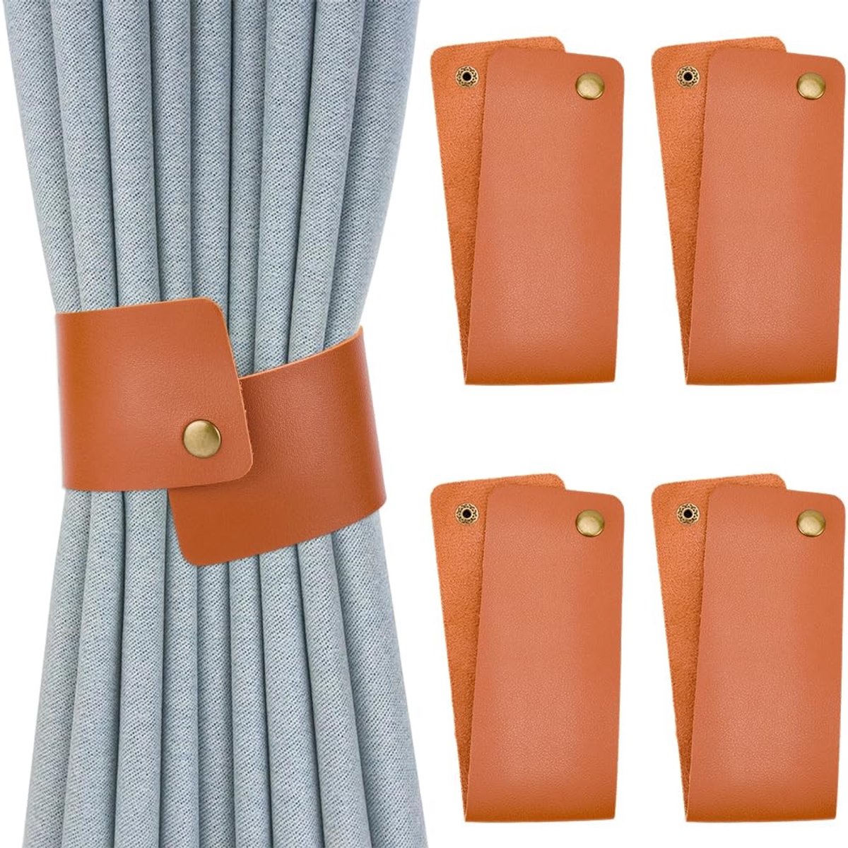 Dailygoods - 4 STKS Vintage Stijl PU Lederen Gordijn Tiebacks Bruin Retro Gordijn Gesp Gordijn Tie Backs Elegante Lederen Raambehandeling Holdback met Snap voor Thuis Woonkamer Slaapkamer Kantoor