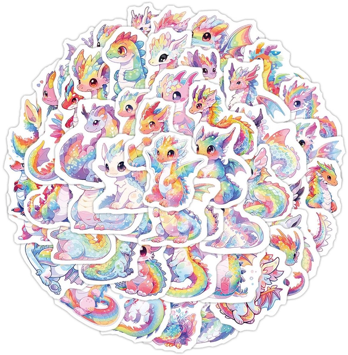 Dailygoods- Reflecterende Stickers - 50 Stuks - Waterdichte PVC Vinyl - Fantasy Regenboogdraak - Eenvoudig te Verwijderen - Geschikt voor Auto/Laptop/Skateboard - Decoratiestickers
