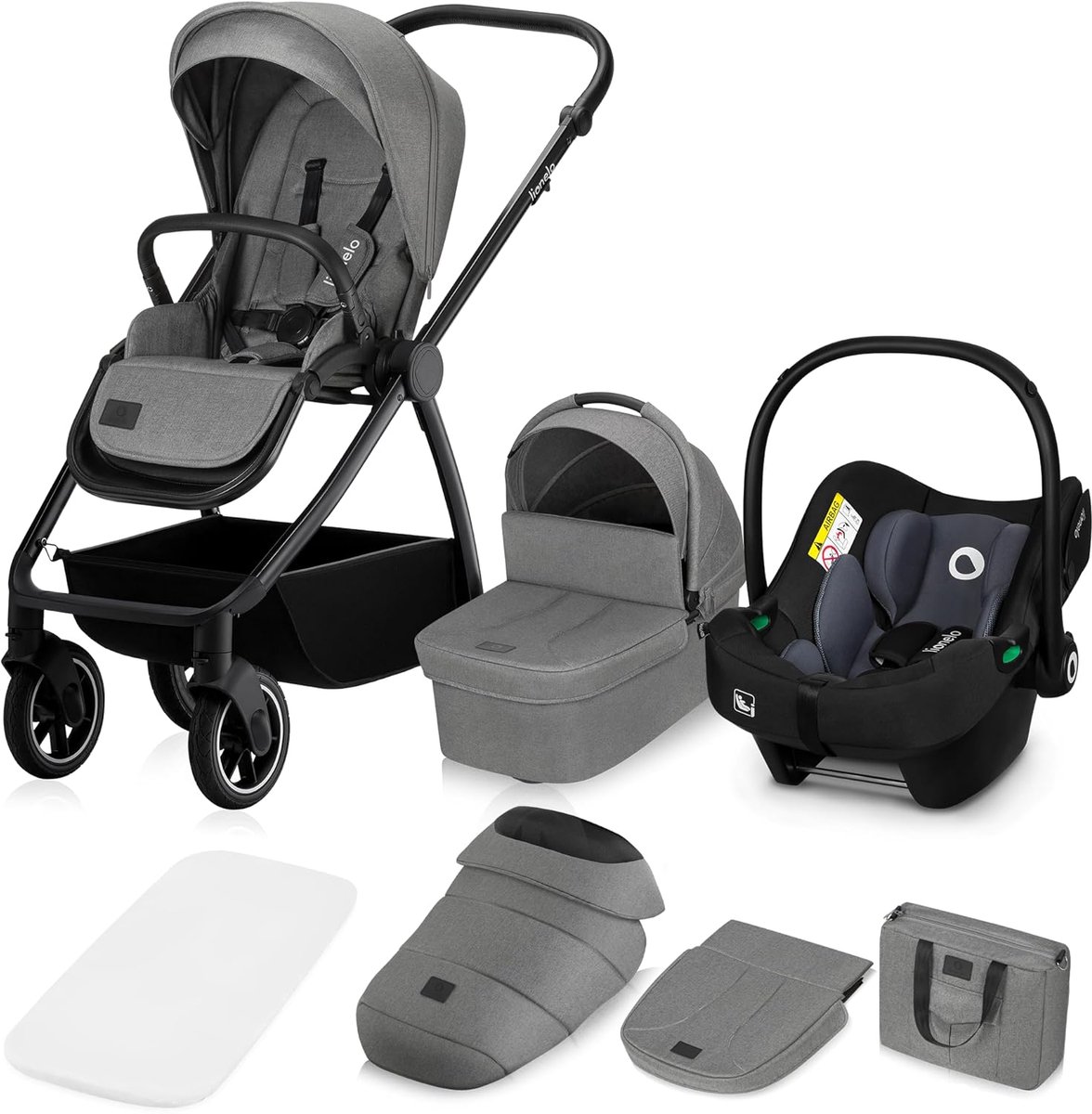 Kinderwagen 3-in-1 - Reiswieg buggy - Veilig op reis - ADAC gecertificeerd - Tot 22kg - Grijs