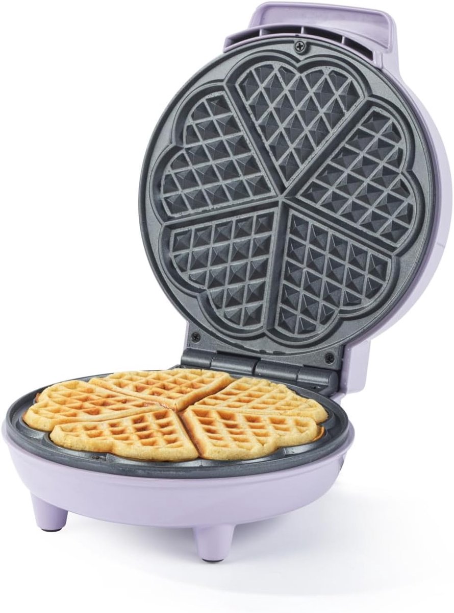 Wafelmaker Hartjes - Apparaat Wafels - Lekkere Snacks Maken - PFAS-vrije Platen - 18 cm Platen - Paars