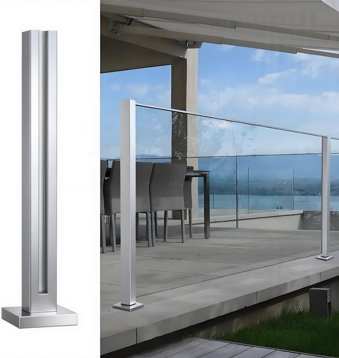 Glazen Balkonreling - Glazen Balustrade - Buitenruimte Afschermen - Roestvrij Staal 304 - 10-12mm Glasdikte - Zilverkleurig