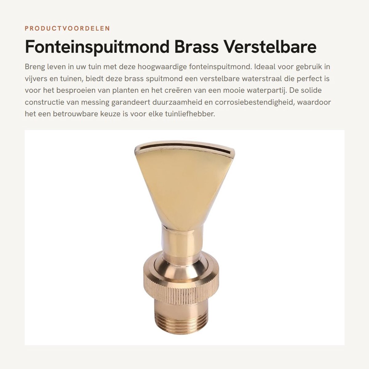 Dailygoods- Fonteinmondstuk - Messing - Verstelbare Spuitkop - G1/2 (DN15) / G3/4 (DN20) - Fanvormige Waterstraal - Geschikt voor Tuin/Vijver - Corrosiebestendig - Tuinspuit