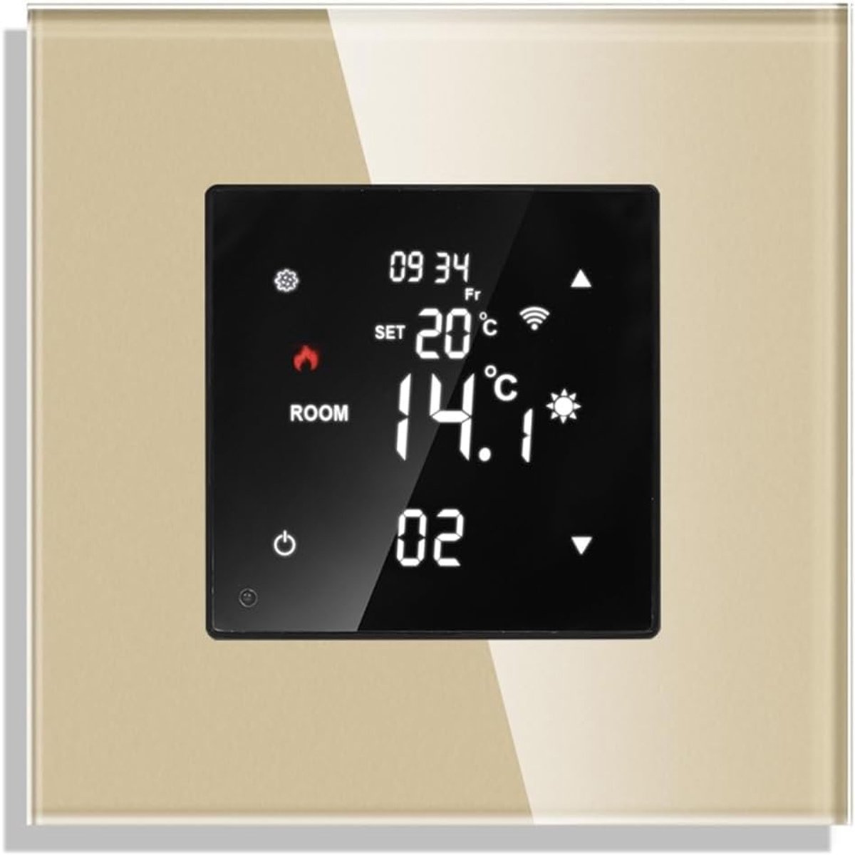 Wifi Thermostaat - Temperatuurregelaar Slimme - Energie Besparen - Telefoon Afstandsbediening - 86x86mm - Goud