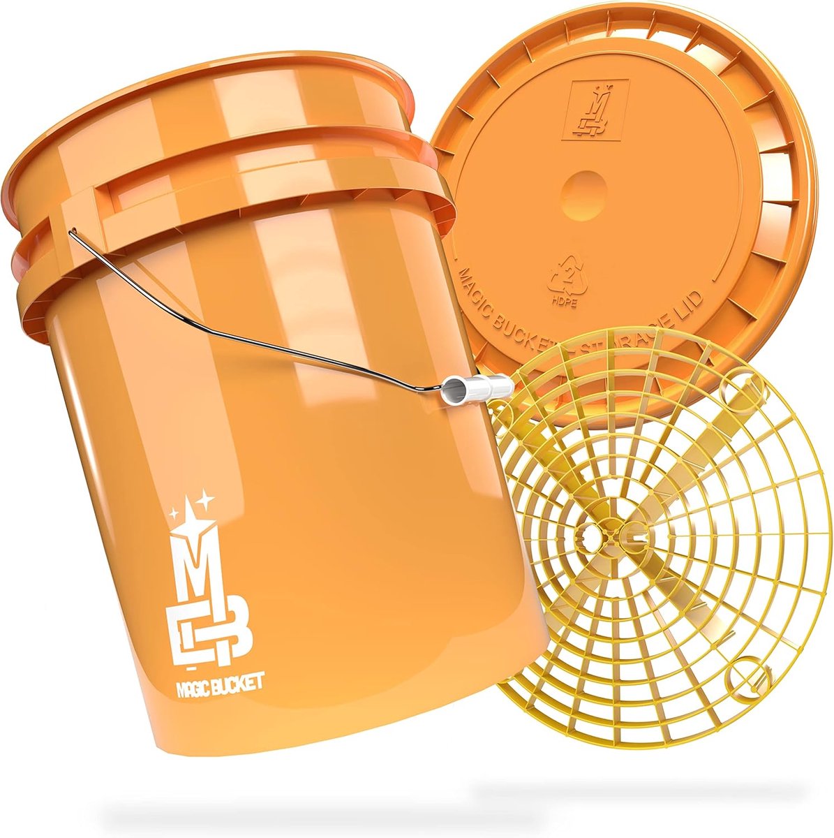 Wasemmer Set - Emmer met Deksel - Auto Poetsen - Met Grit Guard - 20 Liter Inhoud - Oranje