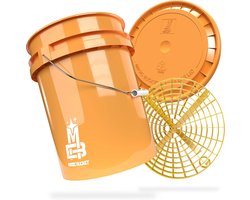 Wasemmer Set - Emmer met Deksel - Auto Poetsen - Met Grit Guard - 20 Liter Inhoud - Oranje