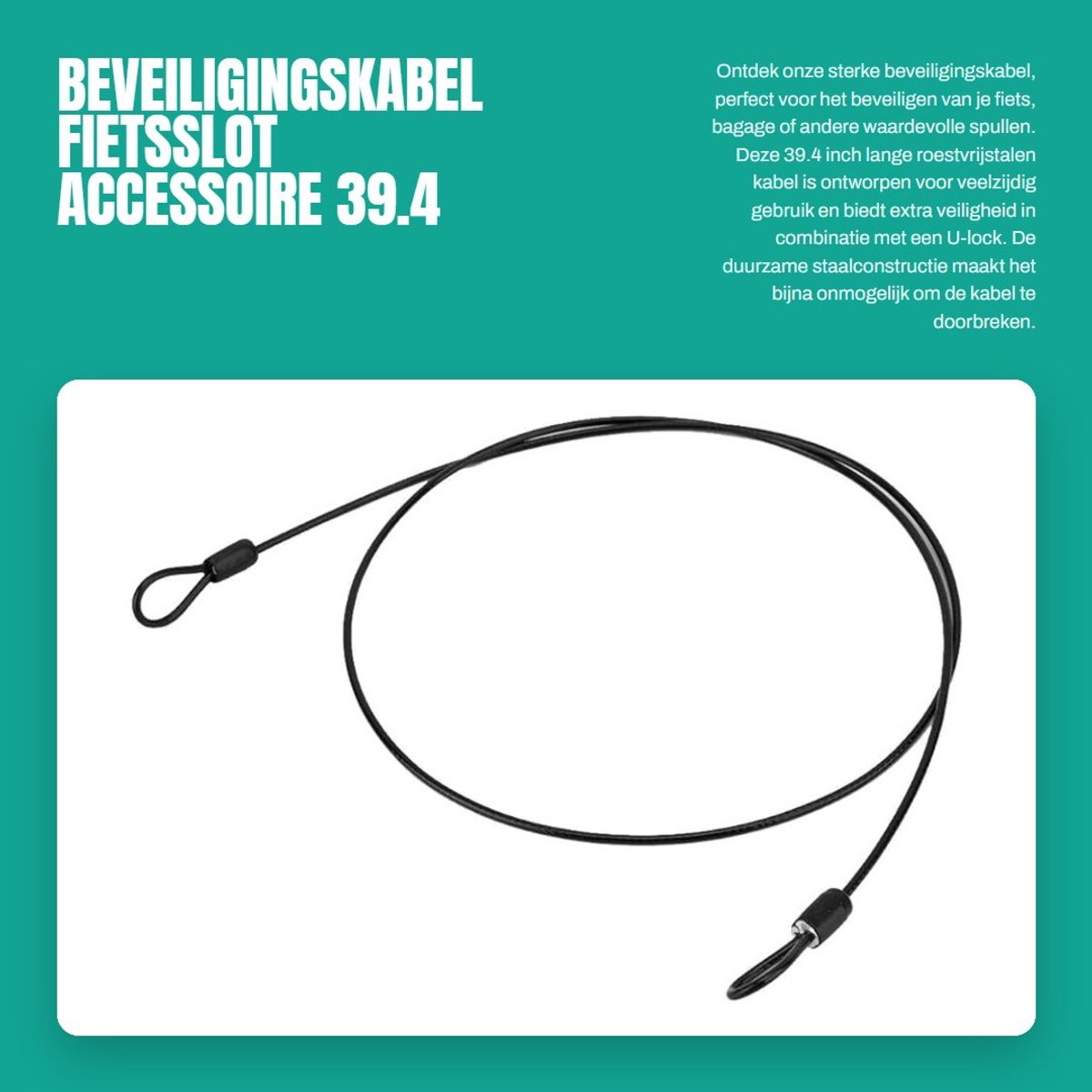 Dailygoods- Slotkabel 100 cm - Roestvrijstalen Kabel - Beveiligingskabel - Draagbaar - Dubbel Uiteinde - Bescherming voor Fiets/Tassen - Kabelslot